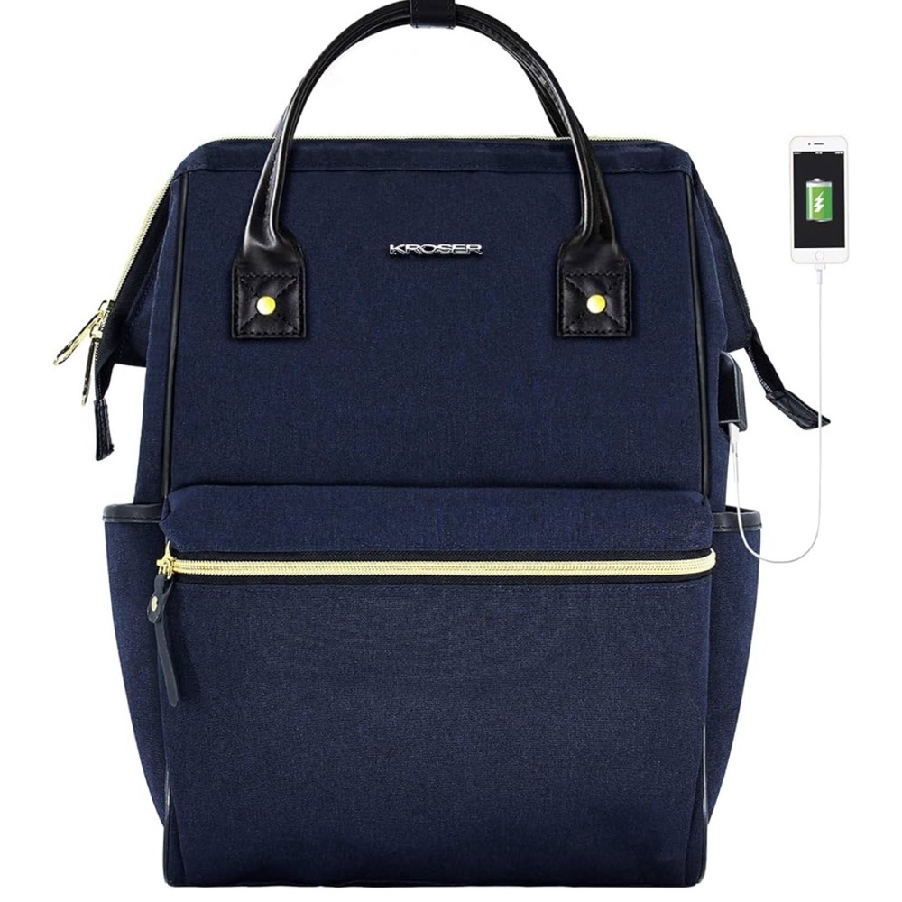 Women's Navy Blue College Computer Backpack 17inch By Kroser
